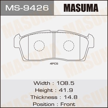 колодки дисковые! передние\Suzuki Ignis 1.3i 00-03, Daihatsu YRV 1.3i 4WD 01> MS9426 MASUMA