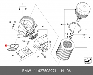 Прокладка BMW 1 (E87),3 (E90),5 (E60),X3 (E83) (N40,N43,N46) корпуса фильтра мас 11 42 7 508 971 BMW