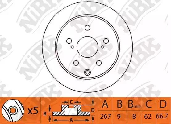 Диск тормозной TOYOTA Chaser (98-01) задний (1шт.) NIBK RN1489 NIBK