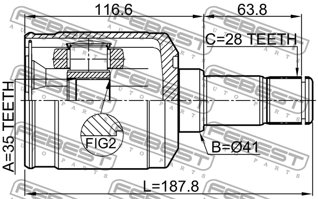 ШРУС ВНУТРЕННИЙ 35X41X28 подходит для HYUNDAI SANTA FE 06 (CM) 2006-2012 2211-SO 2211-SORMTLH FEBEST