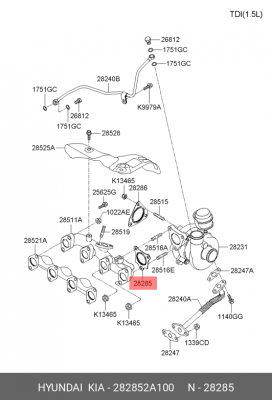Прокладка турбокомпрессора 28285-2A100 282852A100 HYUNDAI KIA