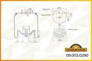 Пневморессора Premium со стаканом (пластик) 2 шп.+возд. 2 отв.; Midlum, Volvo FL 090030290 SONDER