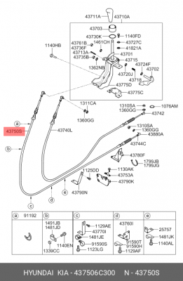 Трос КПП HYUNDAI HD120 дв.D6GA (KH10) включения OE 437506C300 HYUNDAI KIA