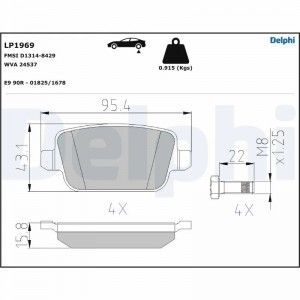 LP1969 колодки дисковые з.\ Ford Mondeo IV/Kuga 2.0-2.5/1.8TDCi 06> LP1969 DELPHI