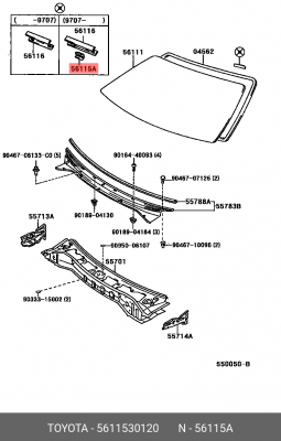TOYOTA УПЛОТНИТЕЛЯ СТЕКЛА ЛОБОВОГО 56115-30120 TOYOTA