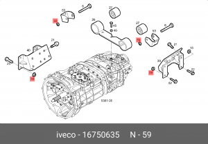 Гайка IVECO Trakker подушки двигателя задней (М16х2мм) OE 16750635 IVECO