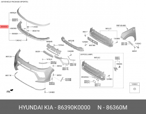 Накладка KIA Soul (19-) решетки радиатора OE 86390K0000 HYUNDAI KIA