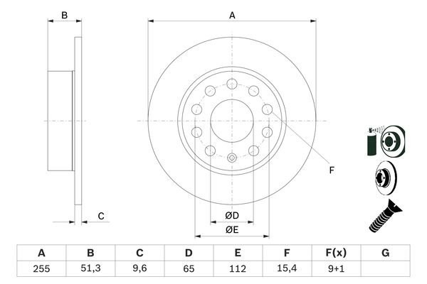 VW GOLF V (2004-2009)/AUDI A3 [8PA] (2004- 2013) 253мм. 0 986 479 099 BOSCH