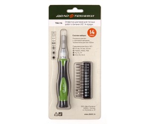 Отвертка цанговая для точных работ с набором бит 1/8" 28мм 14 предм /ДЕЛО ТЕХНИК 786114 DELO TEHNICI