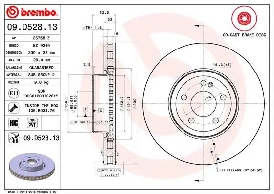 Диск тормозной 09.D528.13 09.D528.13 BREMBO
