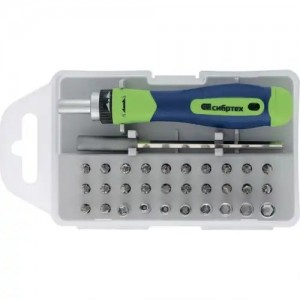 Отвертка с набором бит CrV  реверсивная 32 предмета в футляре СИБРТЕХ 13370 SIBRTEC