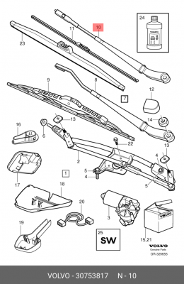 ПОВОДОК ЩЕТКИ ЛОБОВОГО СТЕКЛА ЛЕВЫЙ 30753817 VOLVO
