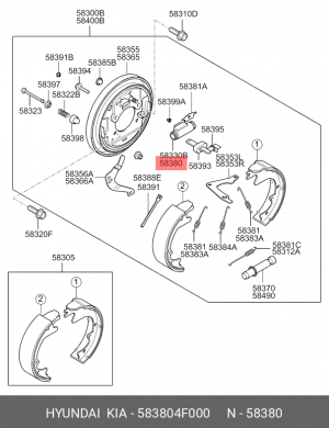 Цилиндр тормозной задний HYUNDAI Porter 2 (06-) правый OE 583804F000 HYUNDAI KIA