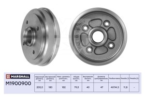 Тормозной барабан задн. Chevrolet Spark II 05- Daewoo Matiz 05- M1900900 M1900900 MARSHALL