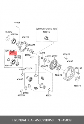 Подшипник КПП HYUNDAI Santa Fe (10-),ix35 (08-) дифференциала OE 458393B050 HYUNDAI KIA