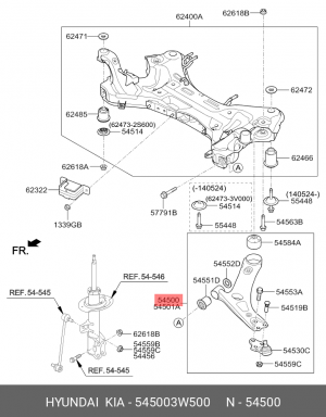 Рычаг подвески HYUNDAI ix35 (14-) KIA Sportage (14-) передней нижний левый OE 545003W500 HYUNDAI KIA