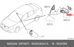 Зеркало заднего вида  96365-4AA1A 96365-4AA1A NISSAN