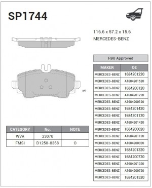 Колодки передние MERCEDES A W168 SP1744 SP1744 SANGSIN