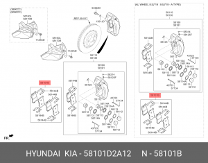 Колодки тормозные HYUNDAI Genesis (16-) дисковые передние (4шт.) OE 58101D2A12 HYUNDAI KIA