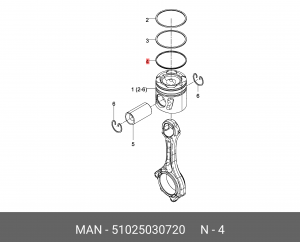 Кольца поршневые MAN D2866/2876 d128.0 STD 4-3-4 на 1 цил 51025030720 MAN