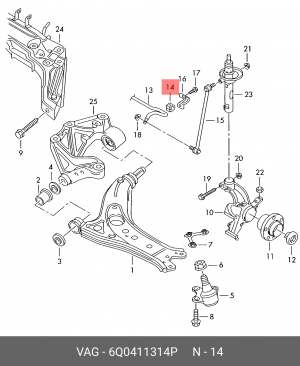 Втулка стабилизатора VW Polo (02-) переднего OE 6Q0 411 314 P VAG