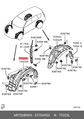 Подкрылок MITSUBISHI Outlander (05-) передний левый OE 5370A953 MITSUBISHI