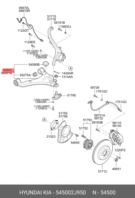 Рычаг подвески KIA Mohave (19-) передний левый OE 545002J950 HYUNDAI KIA