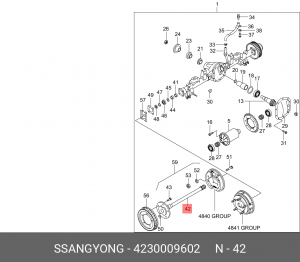 Полуось SSANGYONG Actyon (07-),Kyron (07-),Rexton (07-) (D20/27,E23/32) заднего  4230009602 SSANG YONG