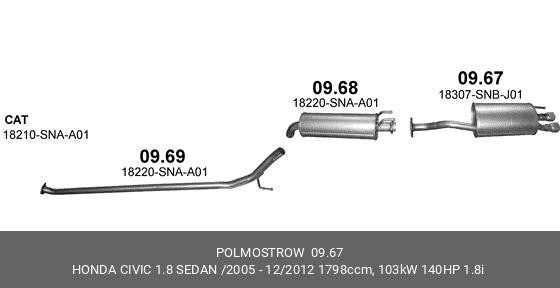 Глушитель HONDA Civic (05-12) задняя часть POLMOSTROW 09.67 POLMOSTROW