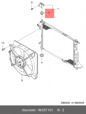 Втулка DAEWOO Matiz CHEVROLET Lanos,Spark радиатора верхняя OE 96351101 GENERAL MOTORS
