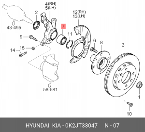 Подшипник ступицы KIA Spectra,Carens,Shuma передней OE 0K2JT33047 HYUNDAI KIA