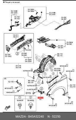 КРОНШТЕЙН КРЫЛА ПЕРЕДНЕГО ЛЕВОГО MAZDA B45A52240 MAZDA