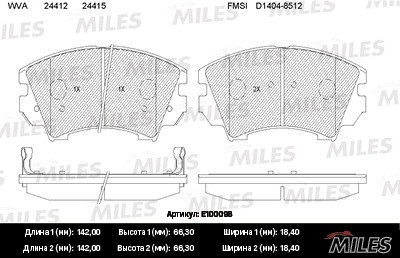 Колодки тормозные передние (без датчика) (Смесь Semi-Metallic) OPEL INSIGNIA 08- E100098 MILES