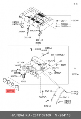 Прокладка впускного коллектора 28411-37100 2841137100 HYUNDAI KIA