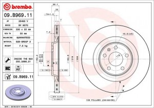 Диск тормозной VW TOUAREG (CR7), AUDI A4 (B8), A6 (C7), Q5 (8R/FYB) 09.B969.11 09.B969.11 BREMBO