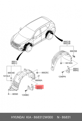 Брызговик передний левый 86831-2W000 868312W000 HYUNDAI KIA