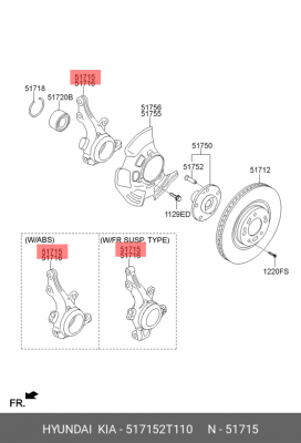 Кулак поворотный KIA Optima (12-) левый OE 517152T110 HYUNDAI KIA