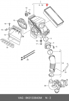Фильтр воздушный AUDI A4,A5,Q5 (07-) OE 8K0 133 843 M VAG