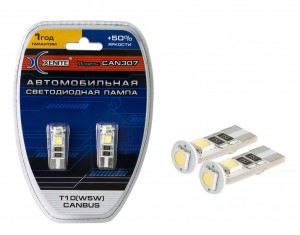 Лампа светодиодная 12V W5W T10W 1W W2.1х9.5SD бесцокольная белая блистер (2шт.)  1009304 XENITE