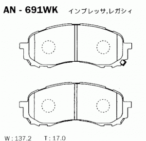 Колодки тормозные дисковые передние ПОДХОДЯТ ДЛЯ SUBARU IMPREZA (GG2/3, GD2/3, G AN691WK AKEBONO