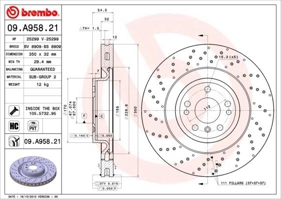 MERCEDES BENZ W166 M-KLASSE (ML) (2011>) 09.A958.21 BREMBO