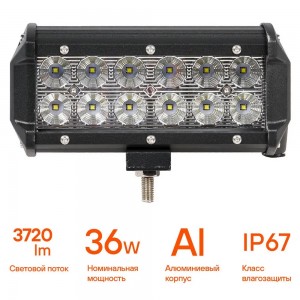 Фара светодиодная (балка) двухрядная, 12 LED рассеяный свет, 36W (165х78х65) 12/ ALED046 AIRLINE