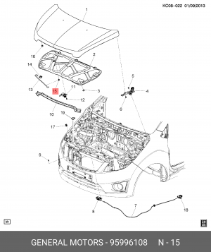 Фиксатор CHEVROLET Spark (11-) упора капота OE 95996108 GENERAL MOTORS