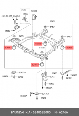 Сайлентблок HYUNDAI Santa Fe (05-) подрамника переднего OE 624862B000 HYUNDAI KIA
