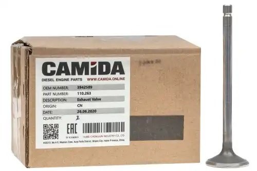 Клапан выпускной КАМАЗ дв. Cummins ISLe, L 3942589, 4981795, 3969637 110263 CAMIDA