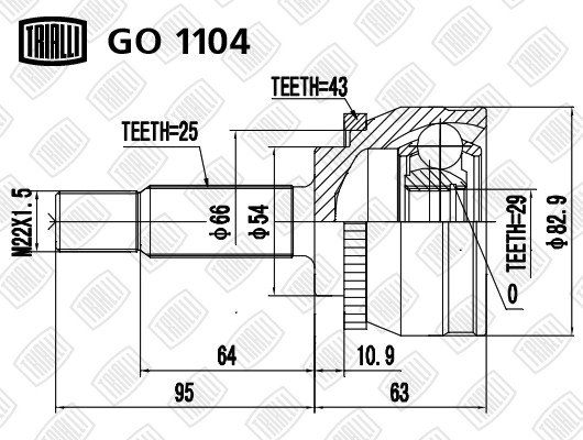 ШРУС наружный Mitsubishi Carisma 95- 1.6/1.8/1.9 TD GO1104 GO1104 TRIALLI
