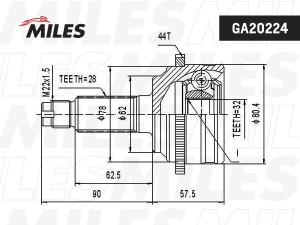 ШРУС наружный передний (с ABS) MAZDA 6 2.0-2.3 02-07 (GSP 834110) GA20224 GA20224 MILES