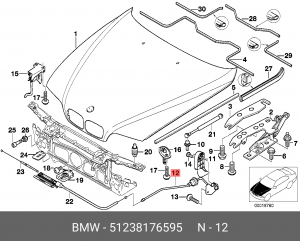 Трос капота BMW 5 (E39) салон OE 51 23 8 176 595 BMW