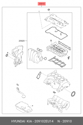 КОМПЛЕКТ ПРОКЛАДОК ДВИГАТЕЛЯ (РЕЗИНА 3ШТ, ПАРОНИТ 3ШТ) 20910-2EU14 209102EU14 HYUNDAI KIA