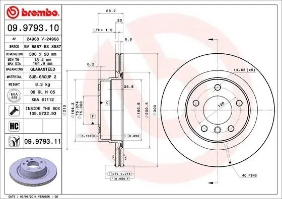Диск тормозной 09.9793.11 09.9793.11 BREMBO